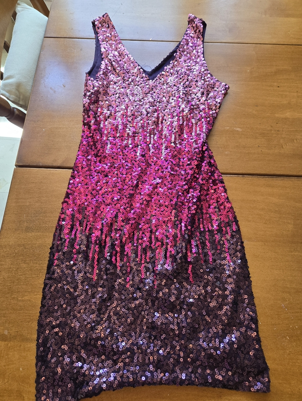 Sleeveless Sequin Ombre Mini Dress in Red and Purple